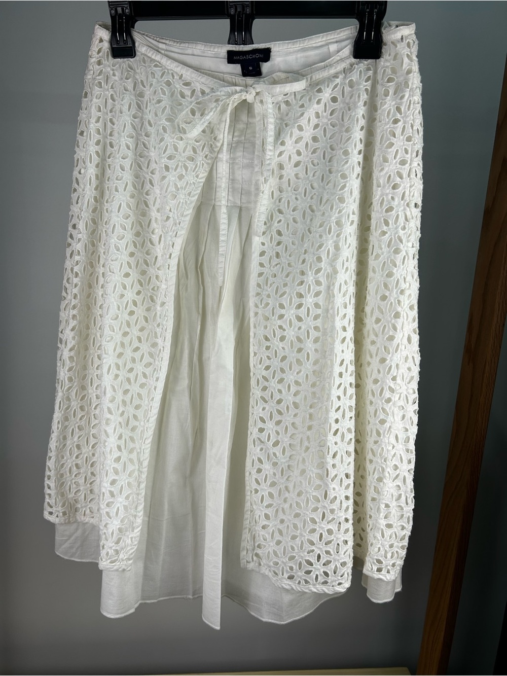Magaschoni White Eyelet A-Line Skirt